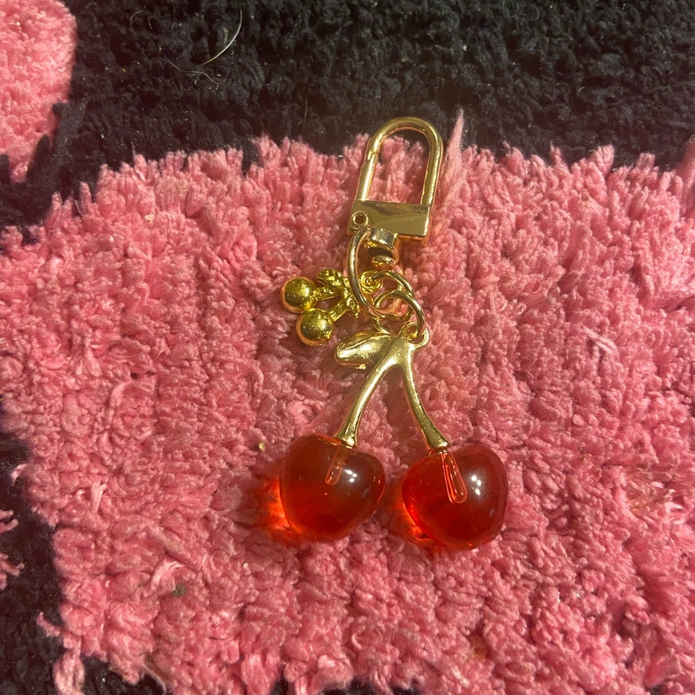 Fashion Cherry Keychain - Gold and Red this is a brand new item